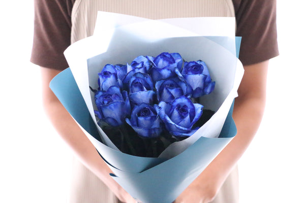 9本の青いバラの花束-いつまでも一緒にいてください