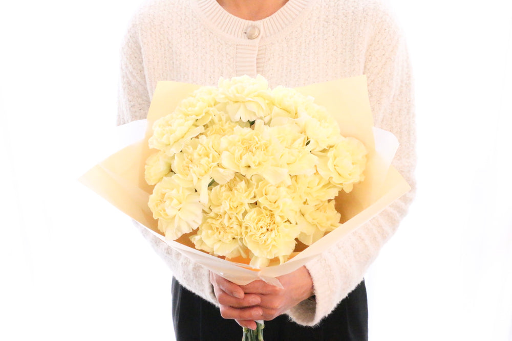 淡い黄色のカーネーションの花束（18本）