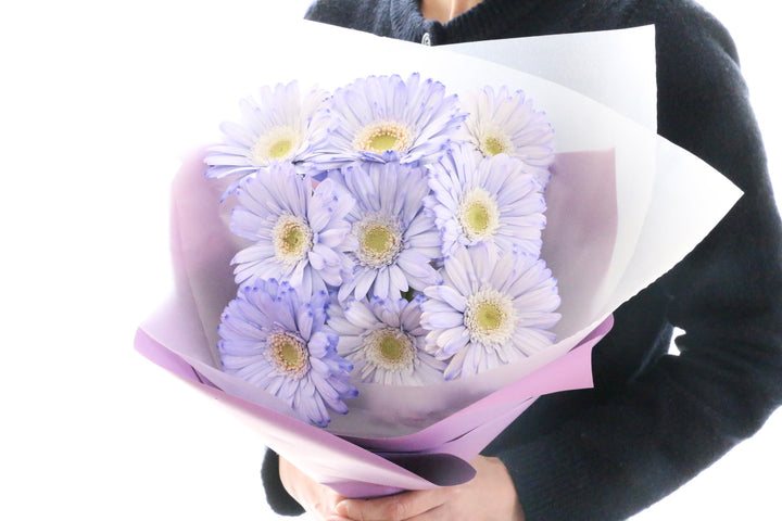 紫色のガーベラの花束（9本）-いつまでも一緒にいてください