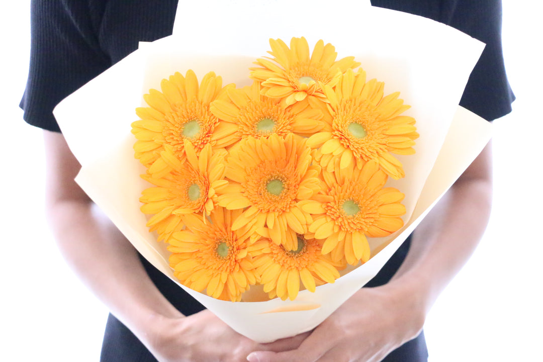 オレンジ色のガーベラの花束（9本）-いつまでも一緒にいてください