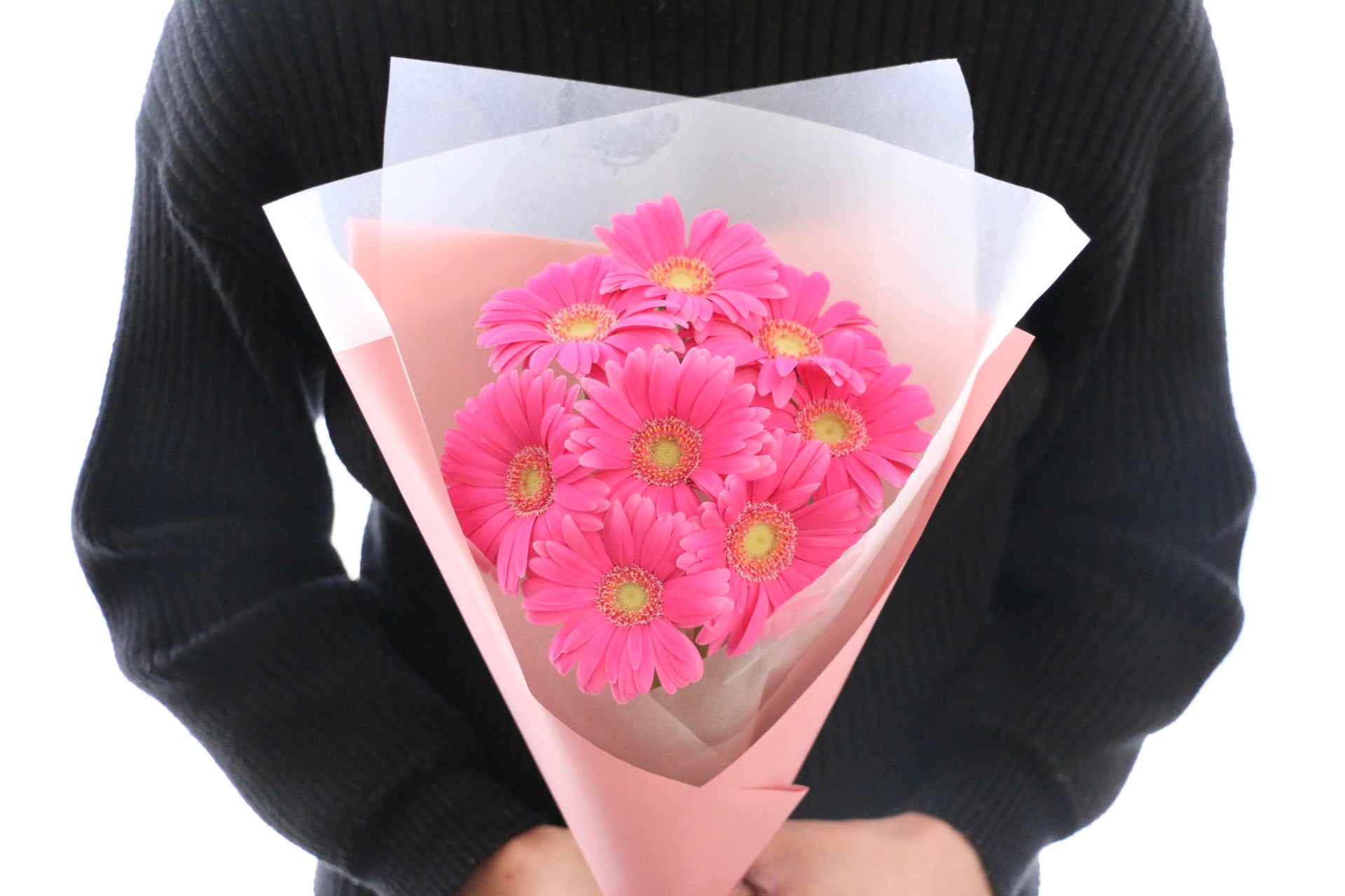 濃いピンク色のガーベラの花束（8本）-あなたの思いやりに感謝します