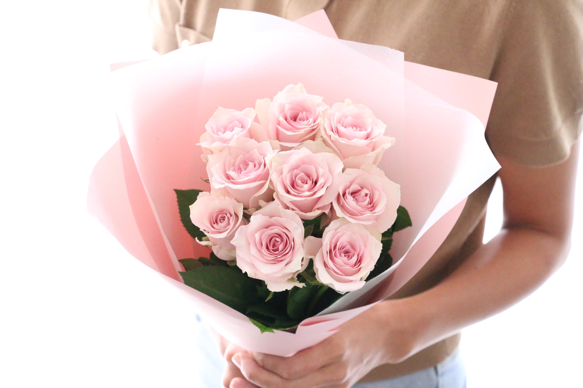 9本のピンク色のバラの花束-いつまでも一緒にいてください – 花・花束