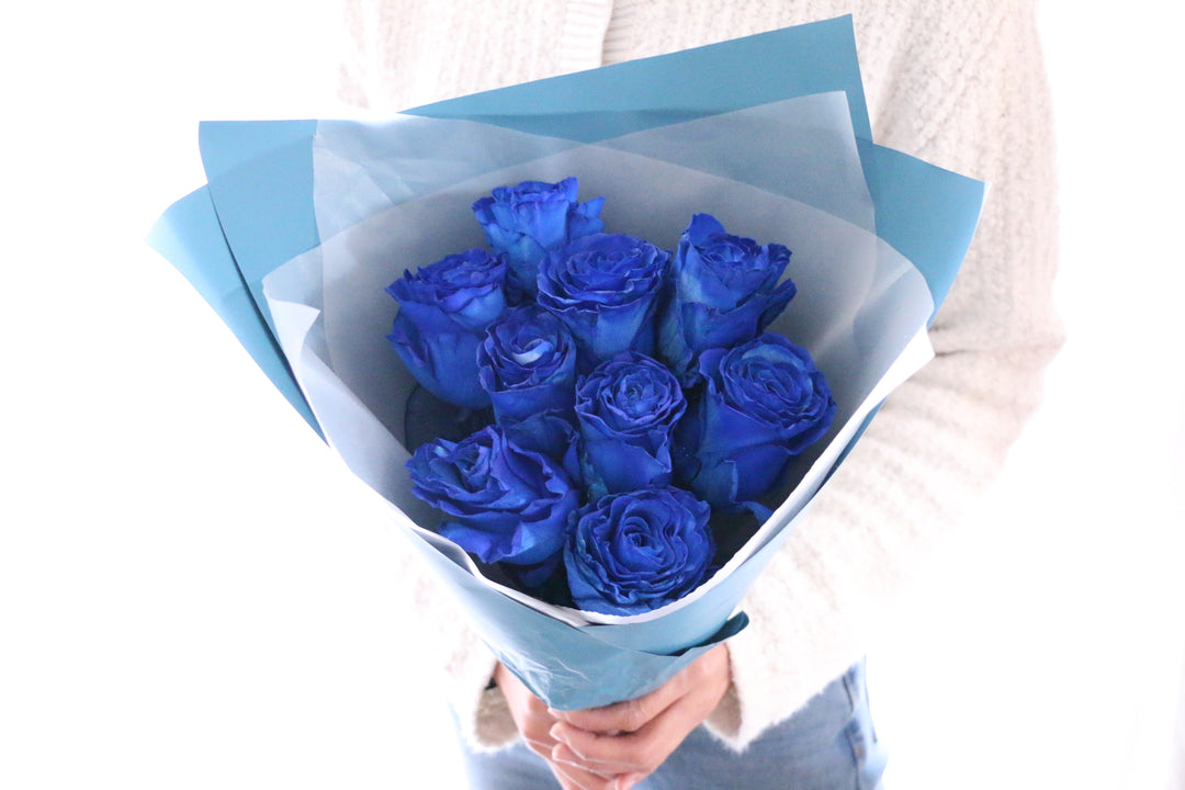 【大輪】9本の青いバラの花束