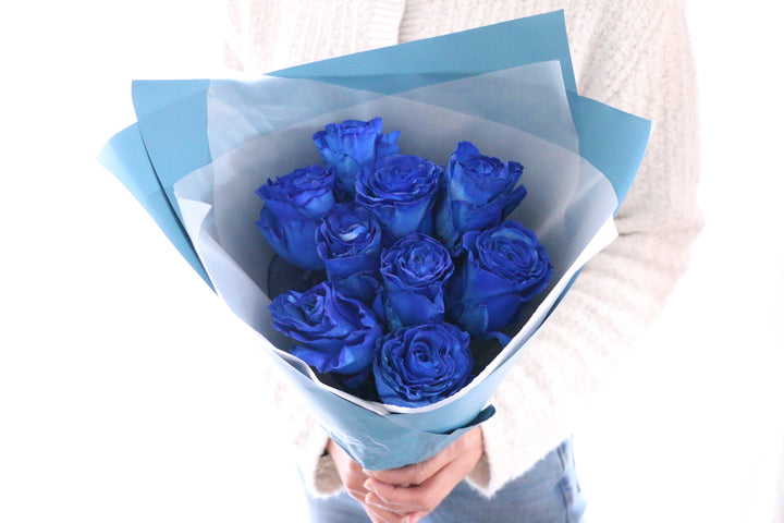 【大輪】9本の青いバラの花束