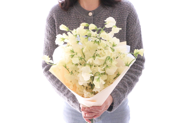 クリーム色のスイートピーの花束（25本）