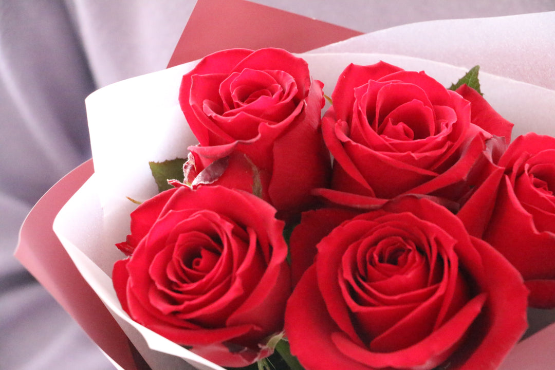 5本の赤いバラの花束-あなたに出会えて心から嬉しいです