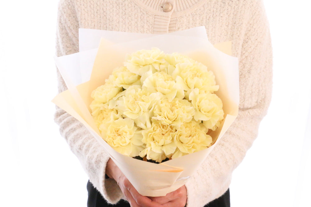 淡い黄色のカーネーションの花束（13本）