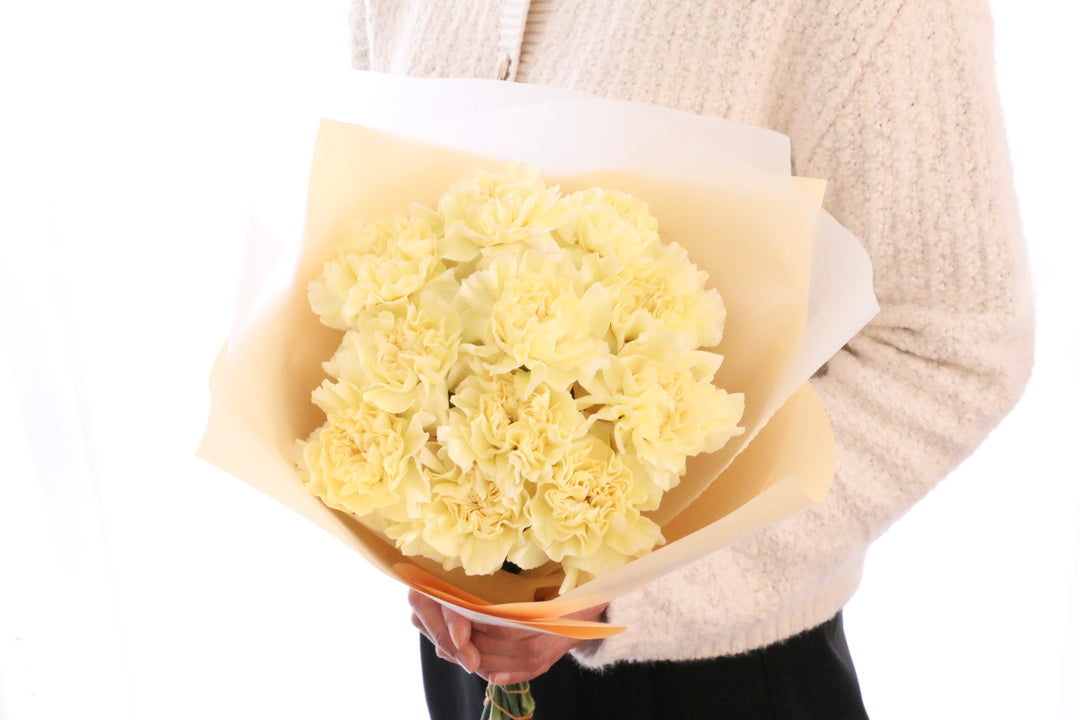 淡い黄色のカーネーションの花束（11本）