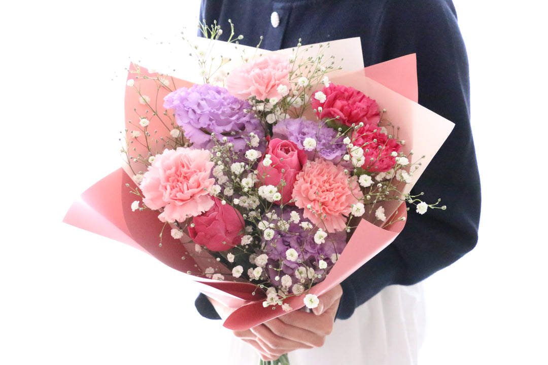 カスミソウ入り紫・ピンクの花束 5,000円