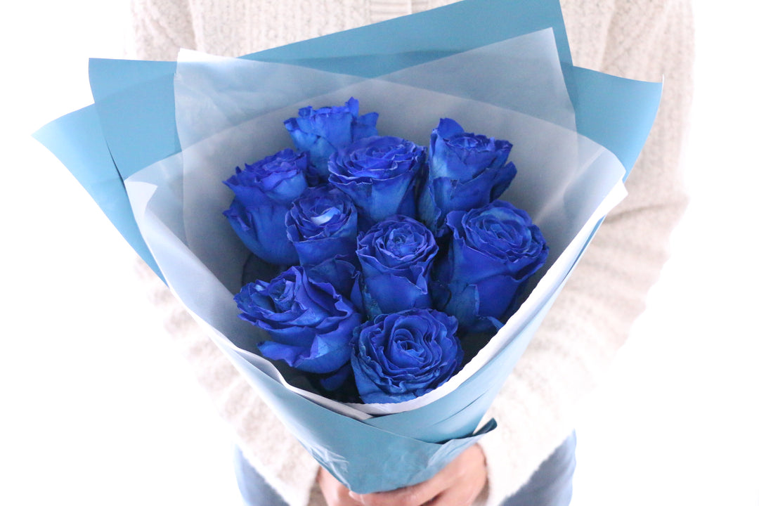 【大輪】9本の青いバラの花束