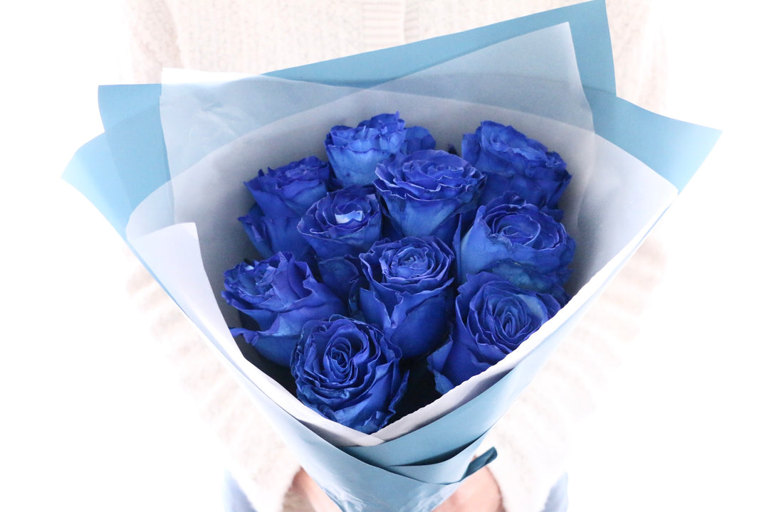 【大輪】10本の青いバラの花束