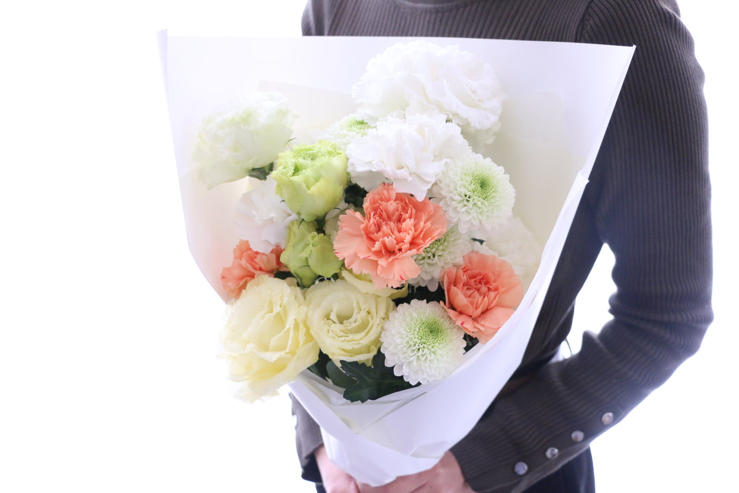 【供花】白色・黄色・オレンジ色のお供え花束 6,000円
