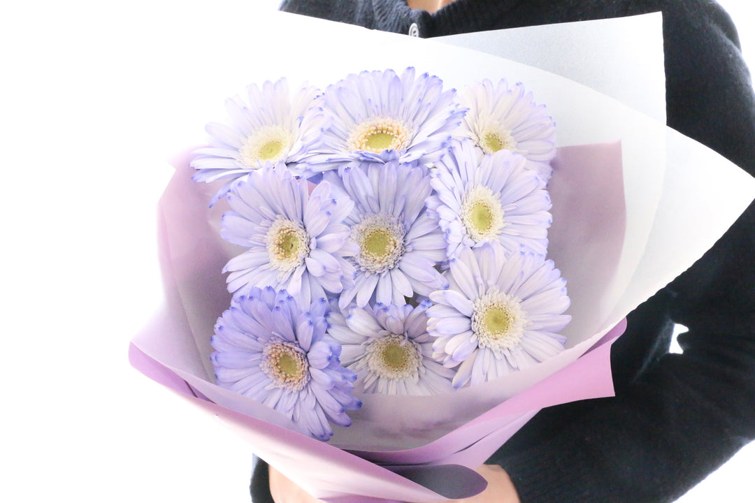 紫色のガーベラの花束（9本）-いつまでも一緒にいてください