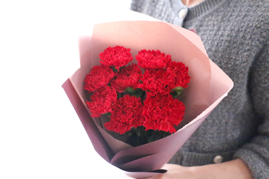 赤色のカーネーションの花束（9本）