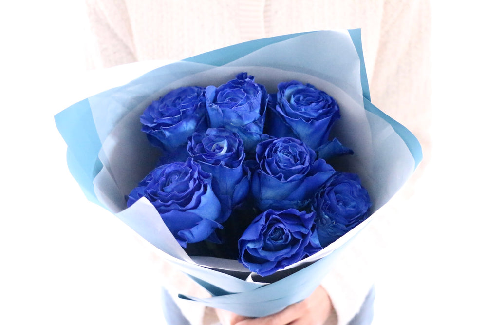 【大輪】8本の青いバラの花束