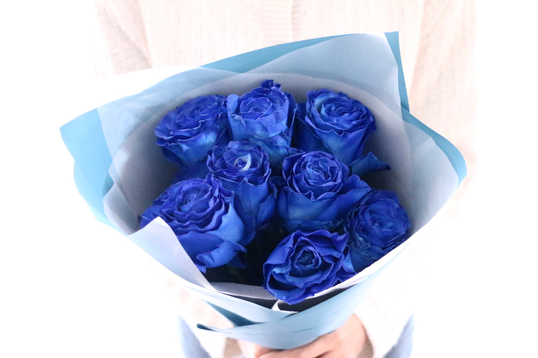 【大輪】8本の青いバラの花束
