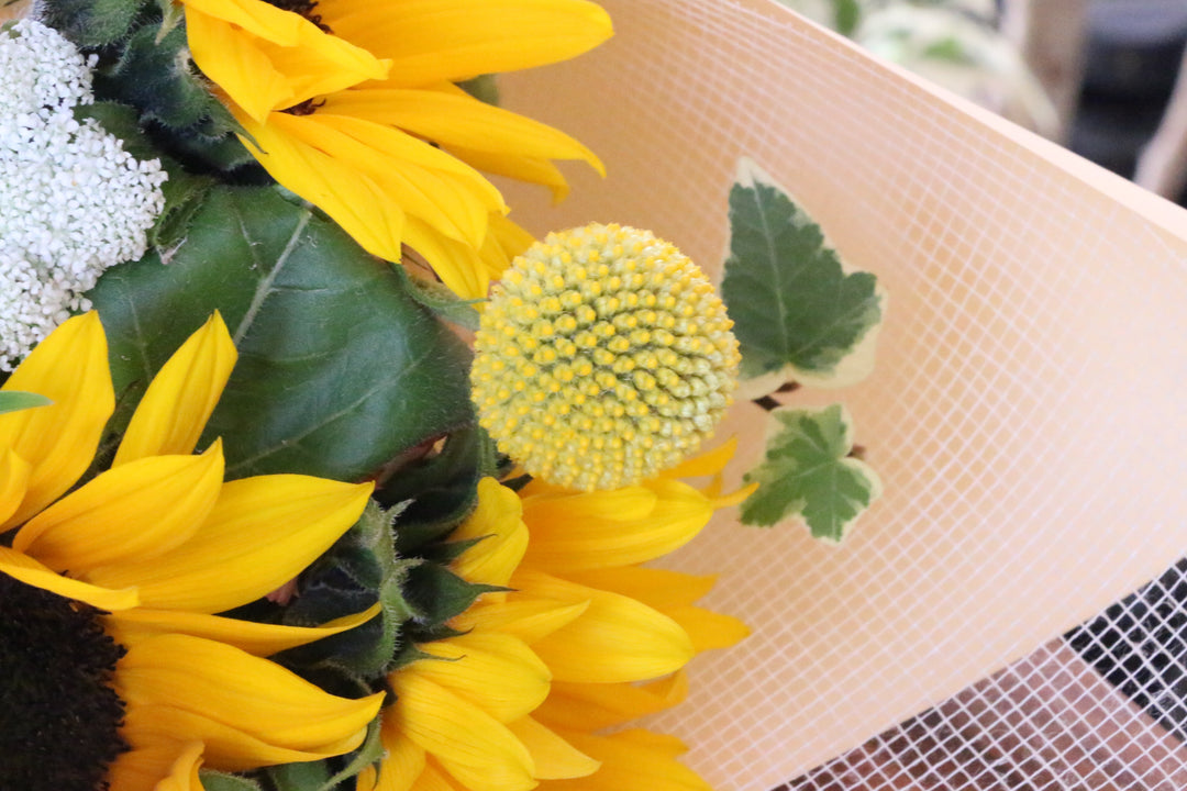 オレンジ色のひまわりの花束 Mサイズ