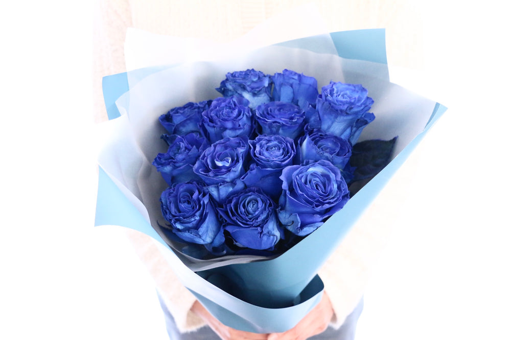 【大輪】13本の青いバラの花束