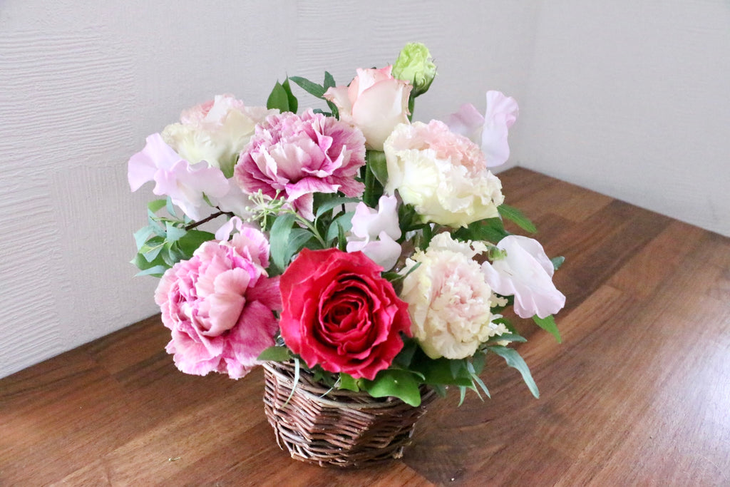 ピンクホワイト造花アレンジメント4点セット、11000円→10000円に再値下げ 光触媒造花アレンジメント【スタンド70型RD507】カサブランカ