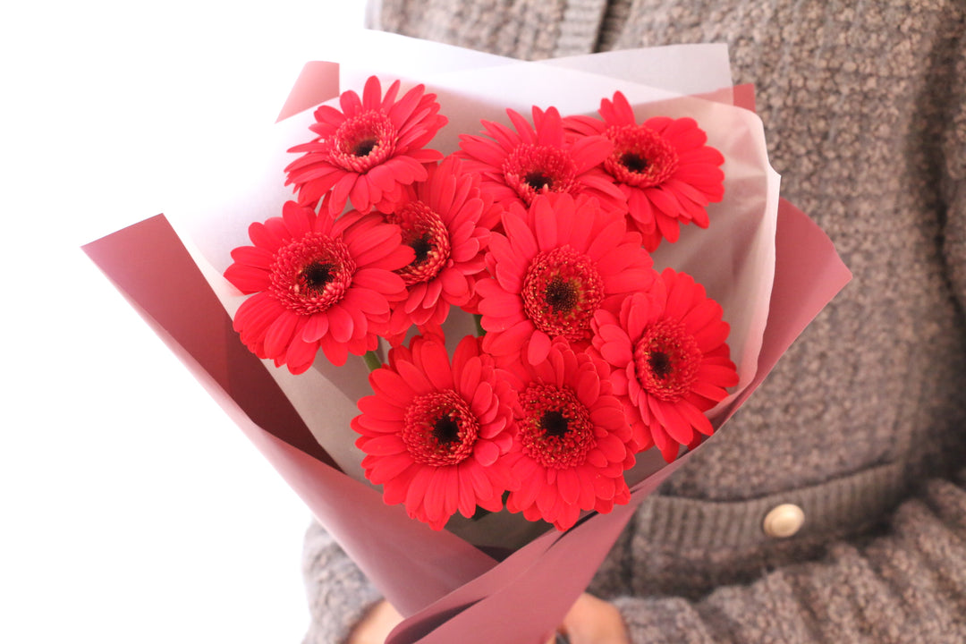 赤色のガーベラの花束（9本）-いつまでも一緒にいてください