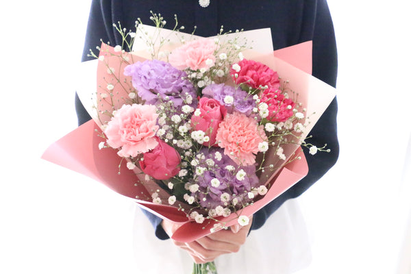 カスミソウ入り紫・ピンクの花束 5,000円