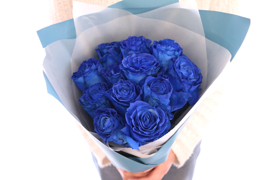 【大輪】12本の青いバラの花束