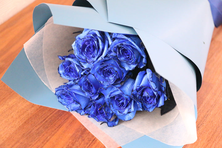 9本の青いバラの花束-いつも一緒にいてください