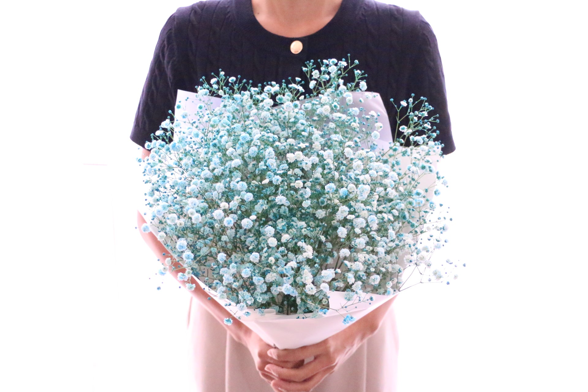 会場装花セット ブーケ×41 かすみ草×19 青い花×20 水色のカスミソウ（かすみ草）の花束 5,000円 Mサイズ – 花・花束の