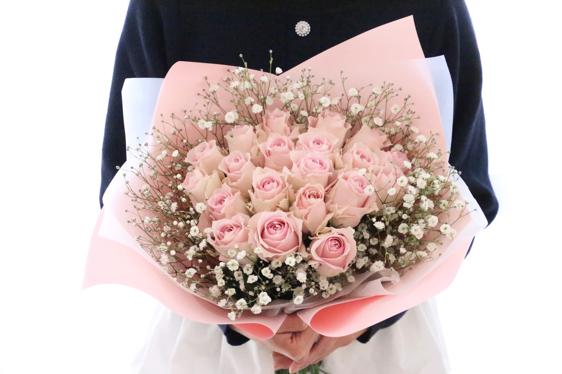 ピンク色バラとカスミソウの花束（20本） – 花・花束の通販サイト