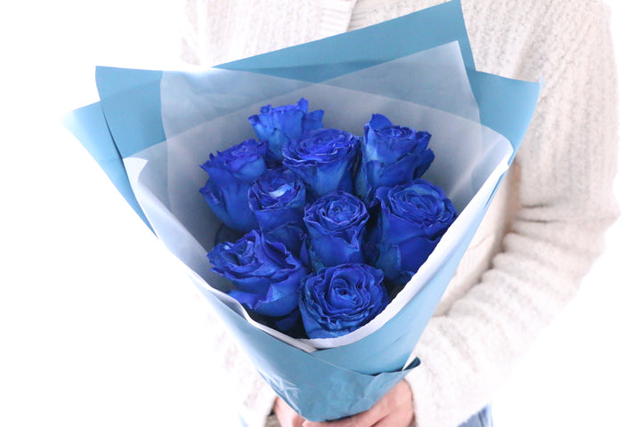 【大輪】9本の青いバラの花束