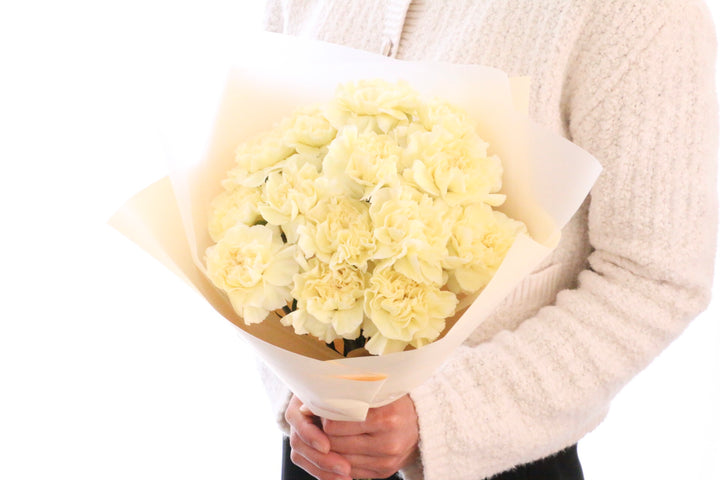 淡い黄色のカーネーションの花束（14本）