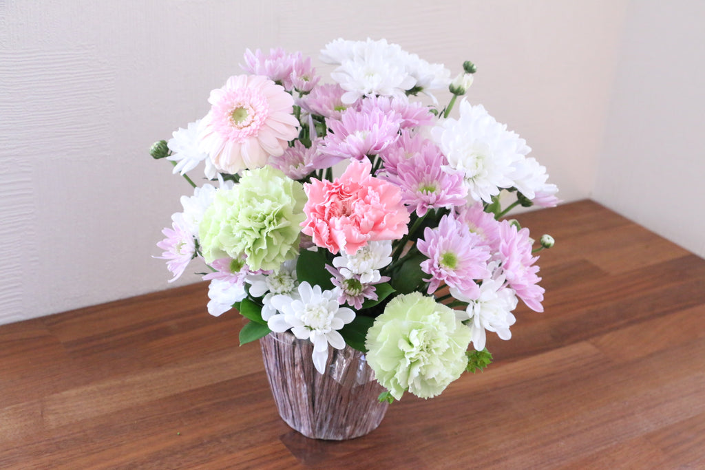 【供花】白色・ピンク色のお供えアレンジメント 5,000円