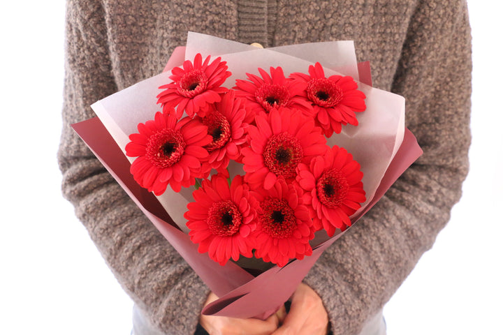 赤色のガーベラの花束（9本）-いつまでも一緒にいてください