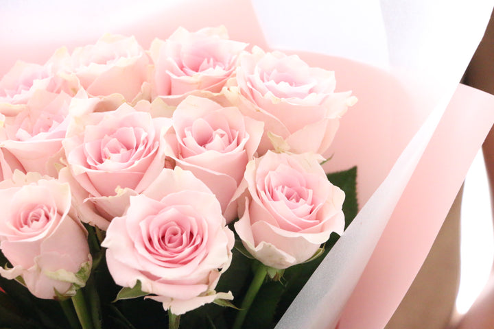 11本のピンク色のバラの花束