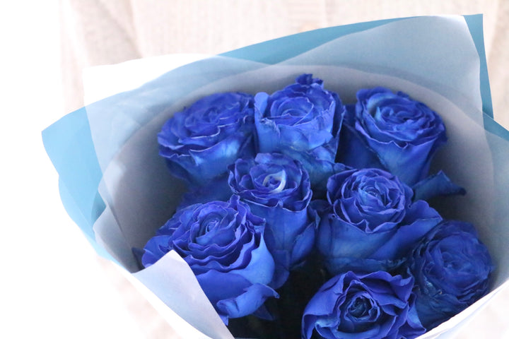 【大輪】8本の青いバラの花束
