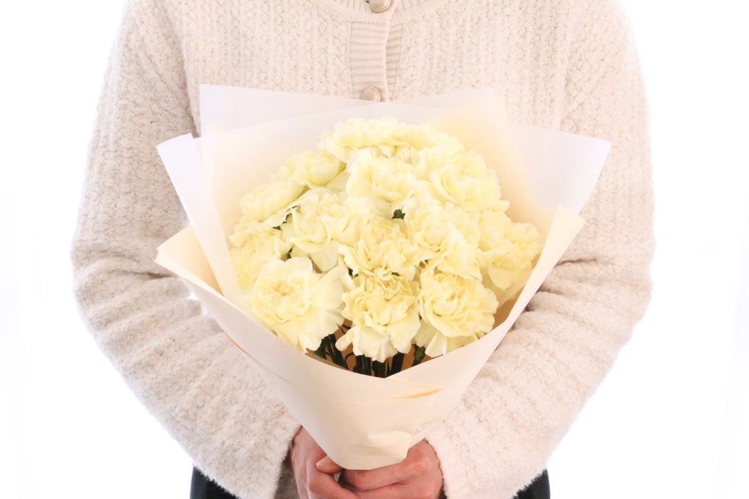淡い黄色のカーネーションの花束（14本）