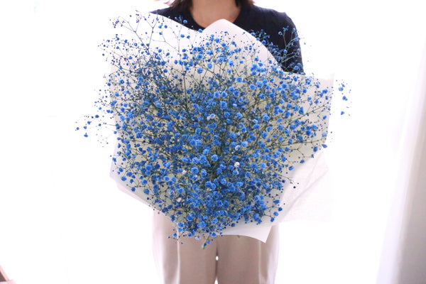 青のカスミソウ（かすみ草）の花束 3,500円