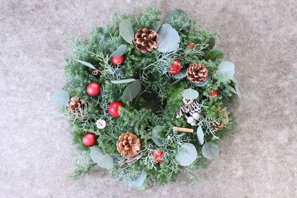 フレッシュクリスマスリース 生花  レッド Mサイズ