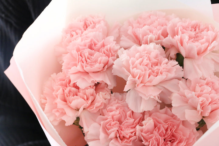 ピンクのカーネーションの花束（9本）-いつまでも一緒にいてください