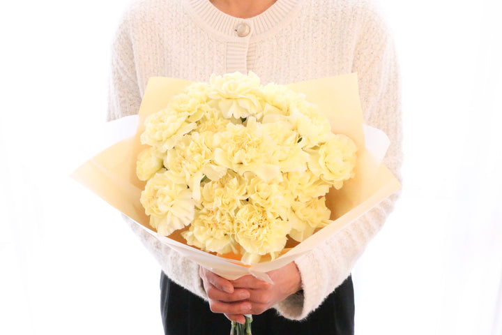淡い黄色のカーネーションの花束（18本）