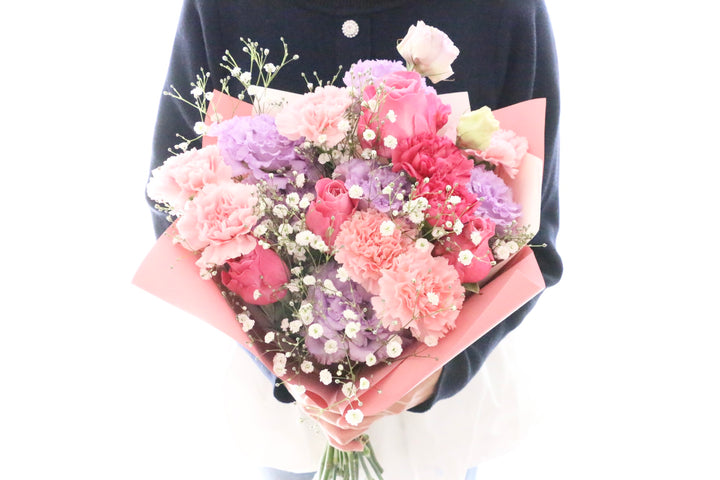 カスミソウ入り紫・ピンクの花束 8,000円