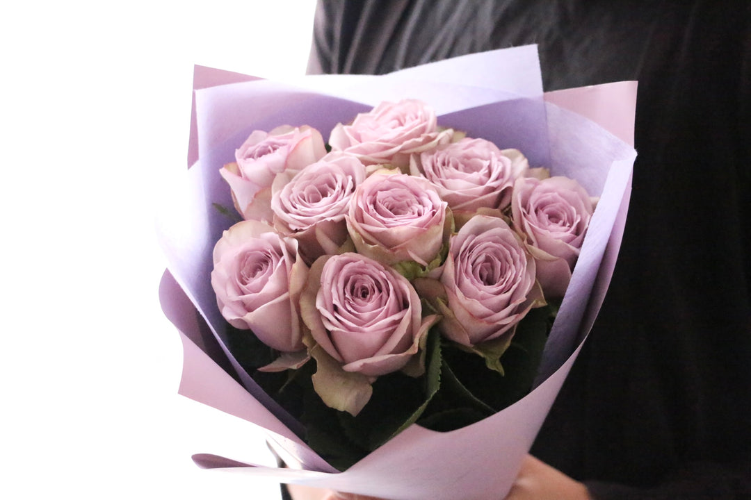 紫色のバラの花束（9本）-いつまでも一緒にいてください