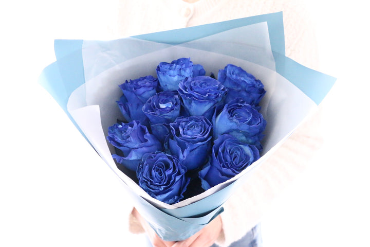 【大輪】10本の青いバラの花束