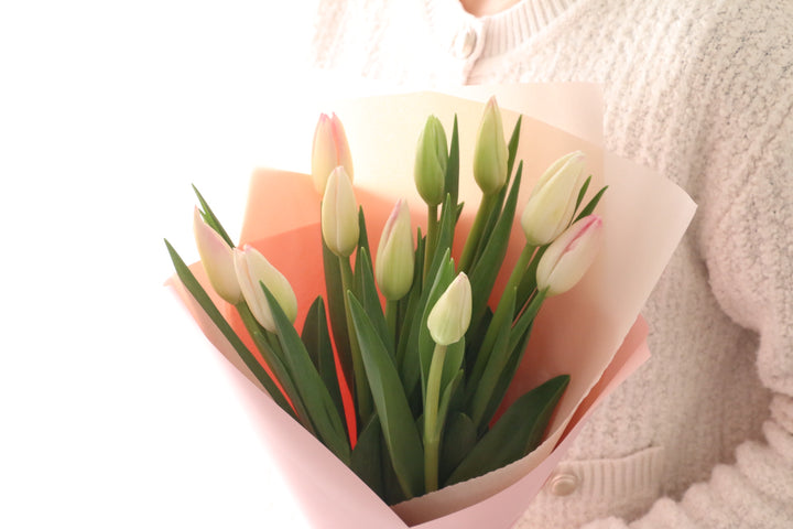 淡いピンクのチューリップの花束（10本）