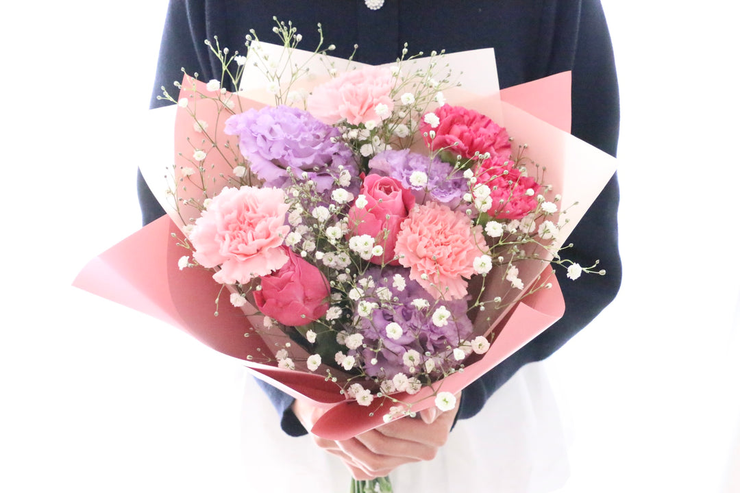 カスミソウ入り紫・ピンクの花束 5,000円