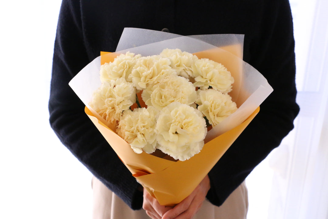 淡い黄色のカーネーションの花束（8本）-あなたの思いやりに感謝します