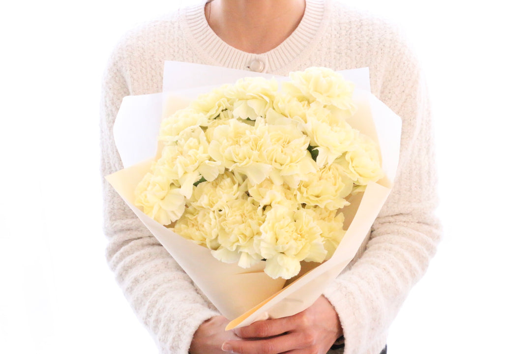 淡い黄色のカーネーションの花束（20本）