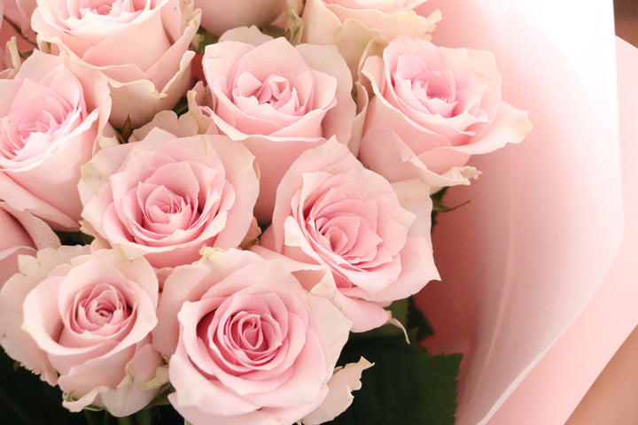 13本のピンク色のバラの花束
