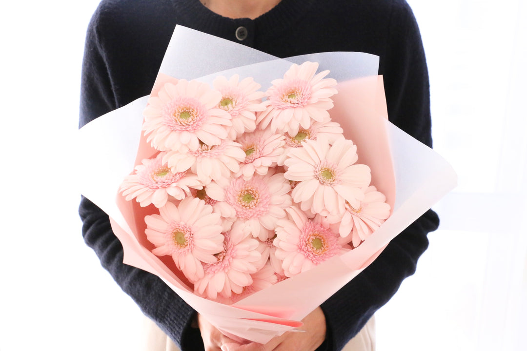 ピンク色のガーベラの花束（18本）-誠実