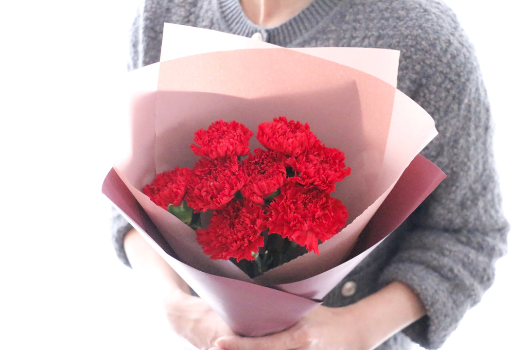 赤色のカーネーションの花束（8本）